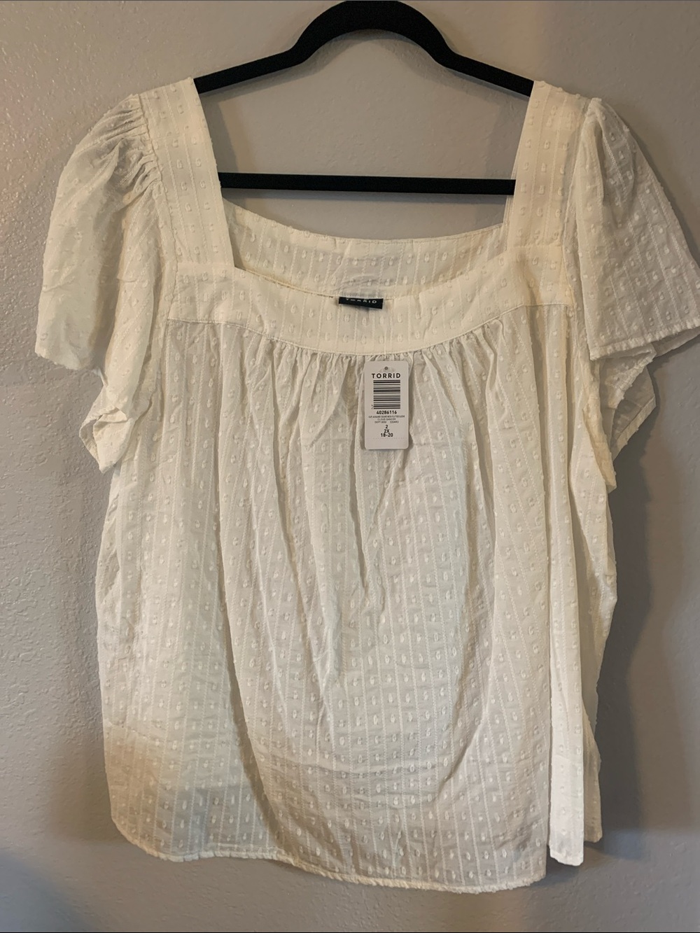 torrid White Square Neck Swiss Dot Peasant Blouse 2x